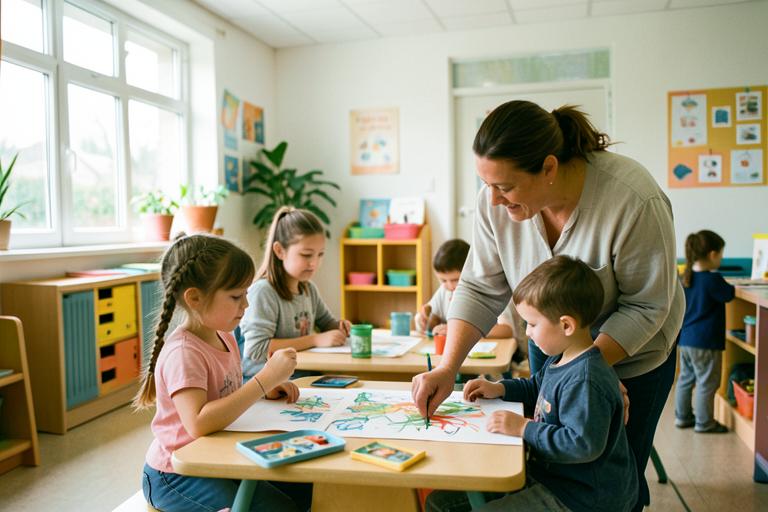 Enfants participant à une activité créative avec une bénévole
